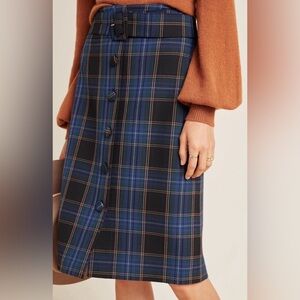 Maeve Blue Plaid Midi Skirt